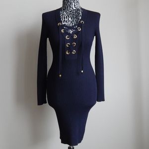 Michael Kors Lace up V-Neck Dress Navy